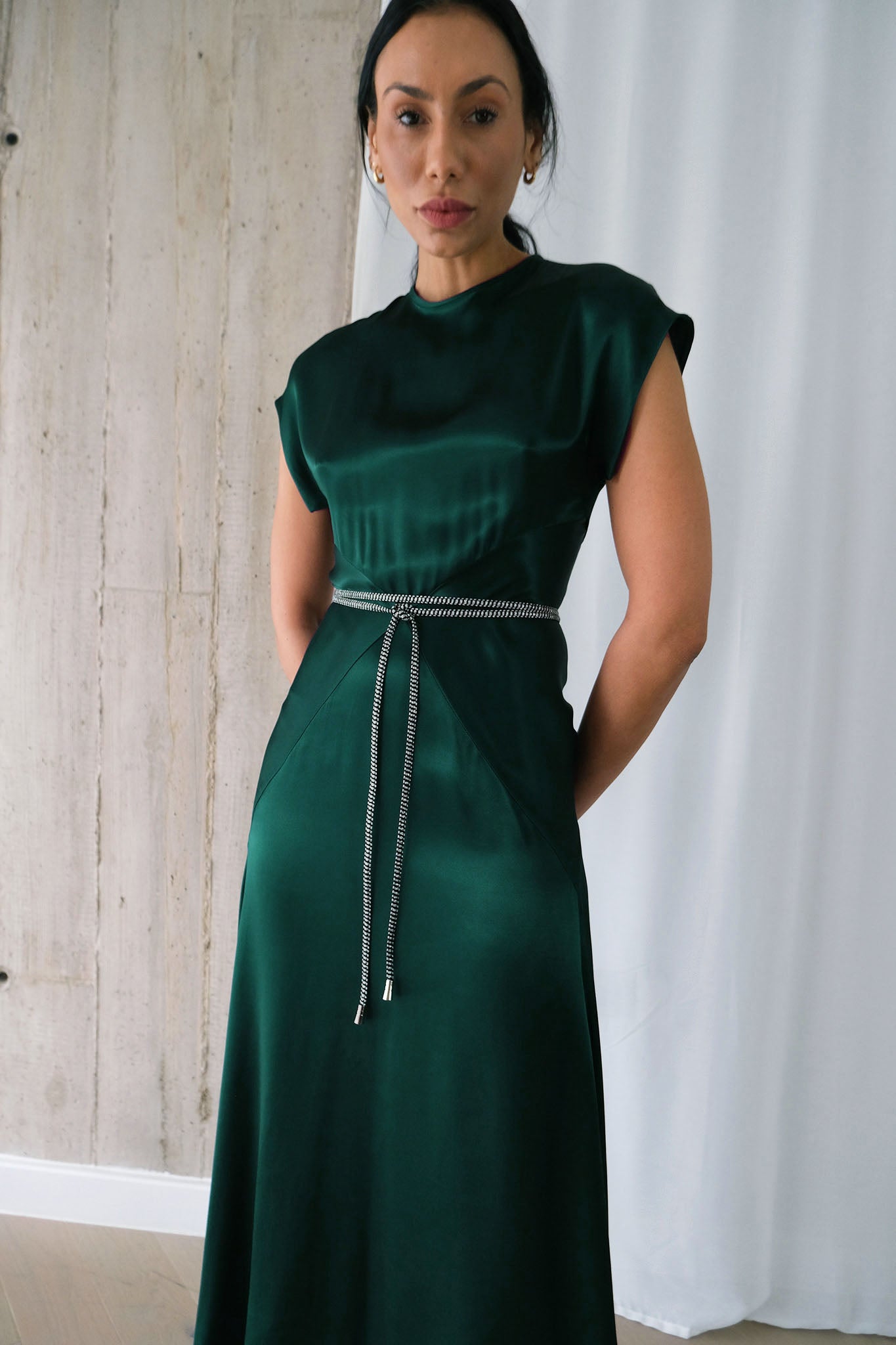 Vision Dress in Forest Green Ecovero Viscose Satin