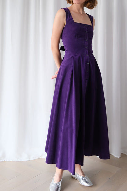 Romanticist Square Neck Dress in Royal Purple Cotton Needlecord