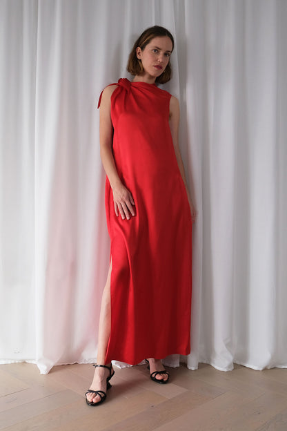 Maxi Scarf Dress in Red Hammered Silk