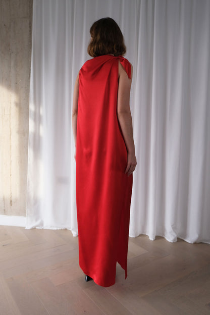 Maxi Scarf Dress in Red Hammered Silk