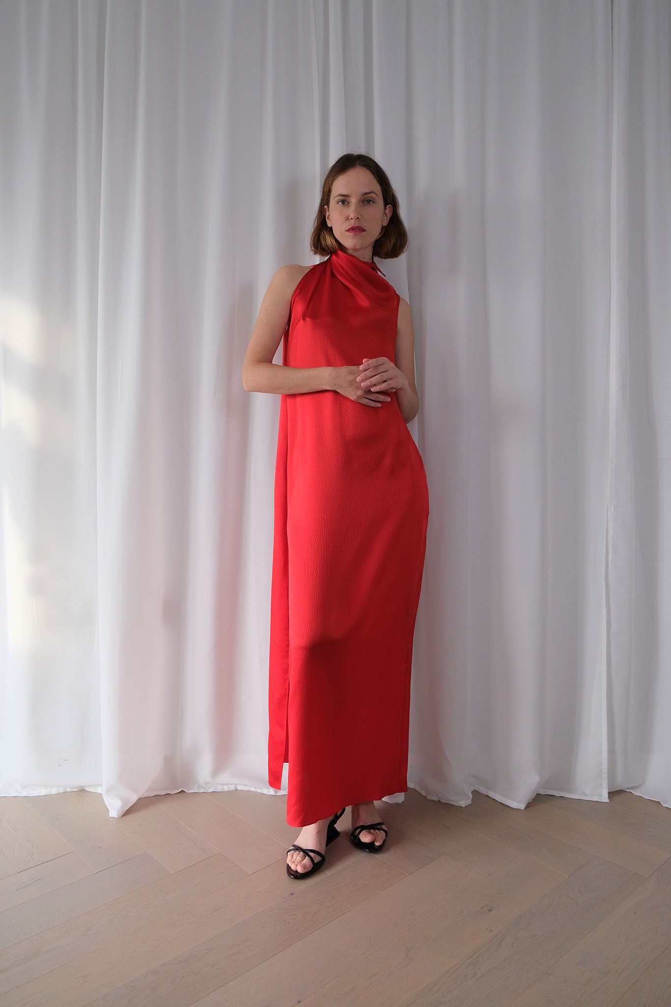 Maxi Scarf Dress in Red Hammered Silk