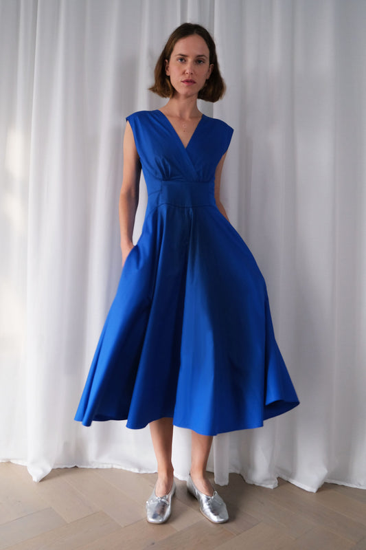 The Silhouette Dress in Royal Blue Cotton Sateen