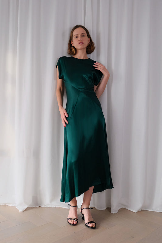 Vision Dress in Forest Green Ecovero Viscose Satin